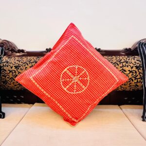 Kotpad Fabric (Rust With Checkered Hand Weave) With Chakra Hand Embroidered Cushion Covers
