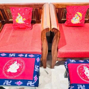 Pattachitra painted Sambalpuri bordered side table covers (Set of 4)