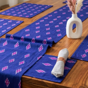 Royal Blue & Magenta Dining Set (1 Table Runner & 6 Dining Mats)