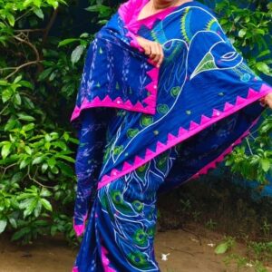 Hand embroidered maniabandha saree with appliqué work